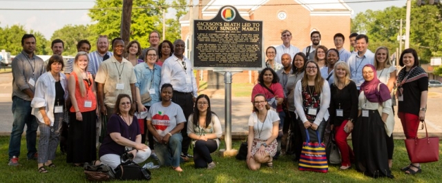 Tour participants made a stop at the “Bloody Sunday” plaque commemorating the death of civil rights activist Jimmie Lee Jackson that occurred on March 7, 1965.