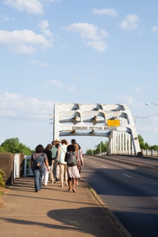 Tour participants concluded the third day of the tour with a walk across the historic Edmund Pettus Bridge before returning to Tuscaloosa.