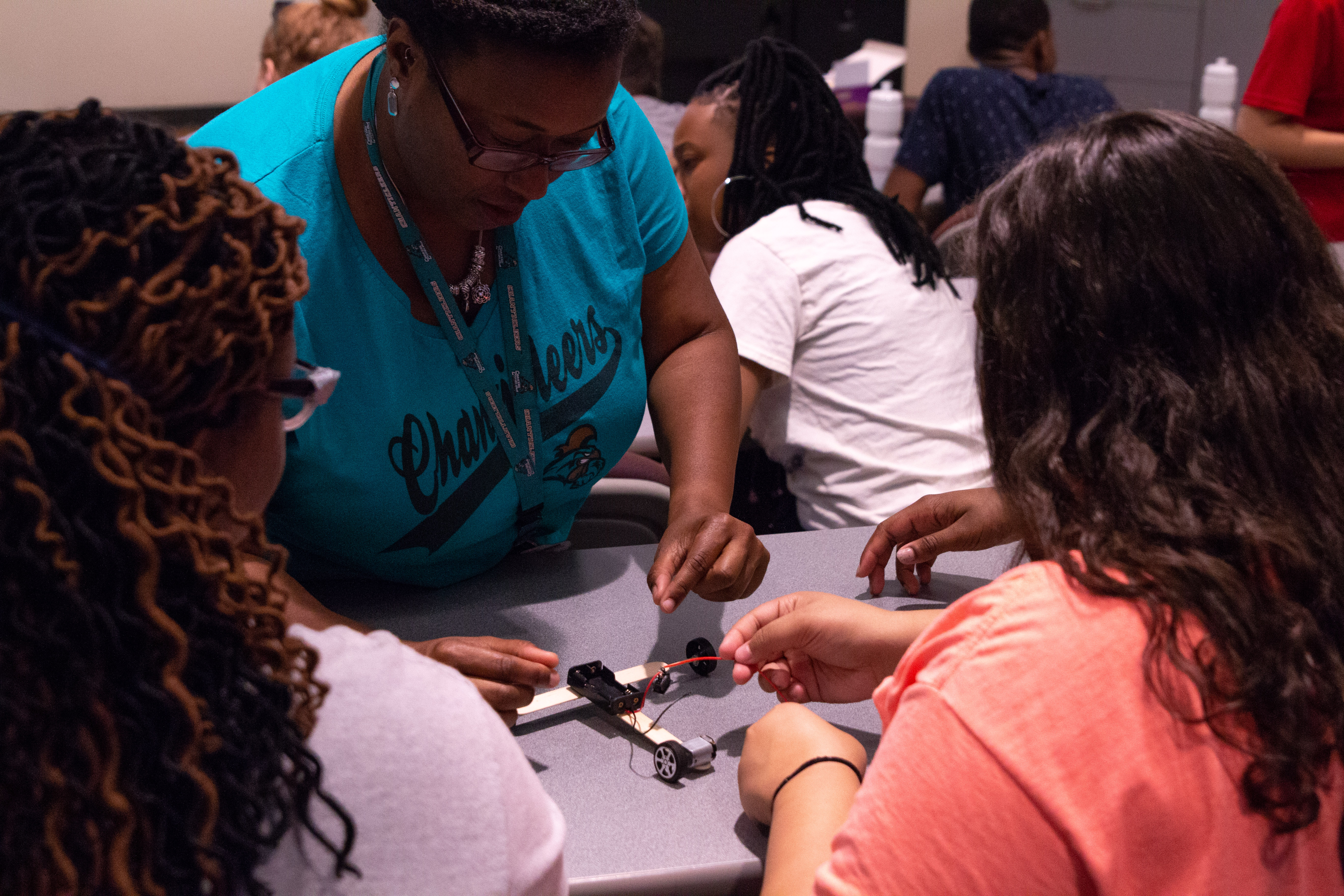 Students build their own EcoCAR with assistance from UA alumna Dr. Adriane Sheffield, who now teaches at Coastal Carolina University but returned to her alma mater to teach at this camp again this summer.