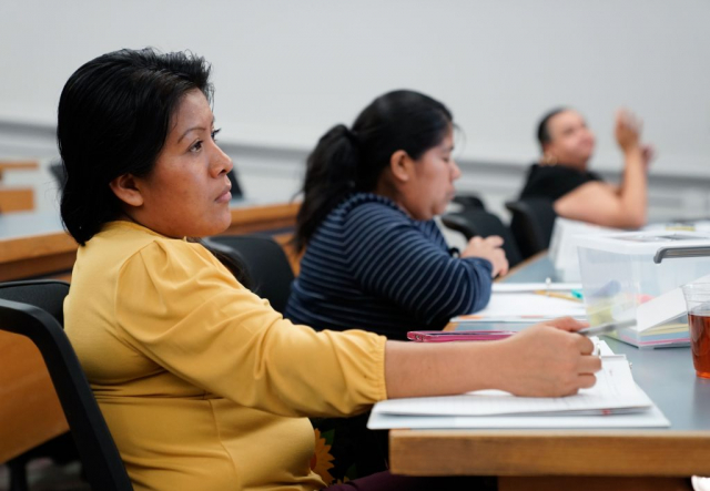 An HPLA participant listens to guest speakers during the February meeting of the Parent Leadership Academy.