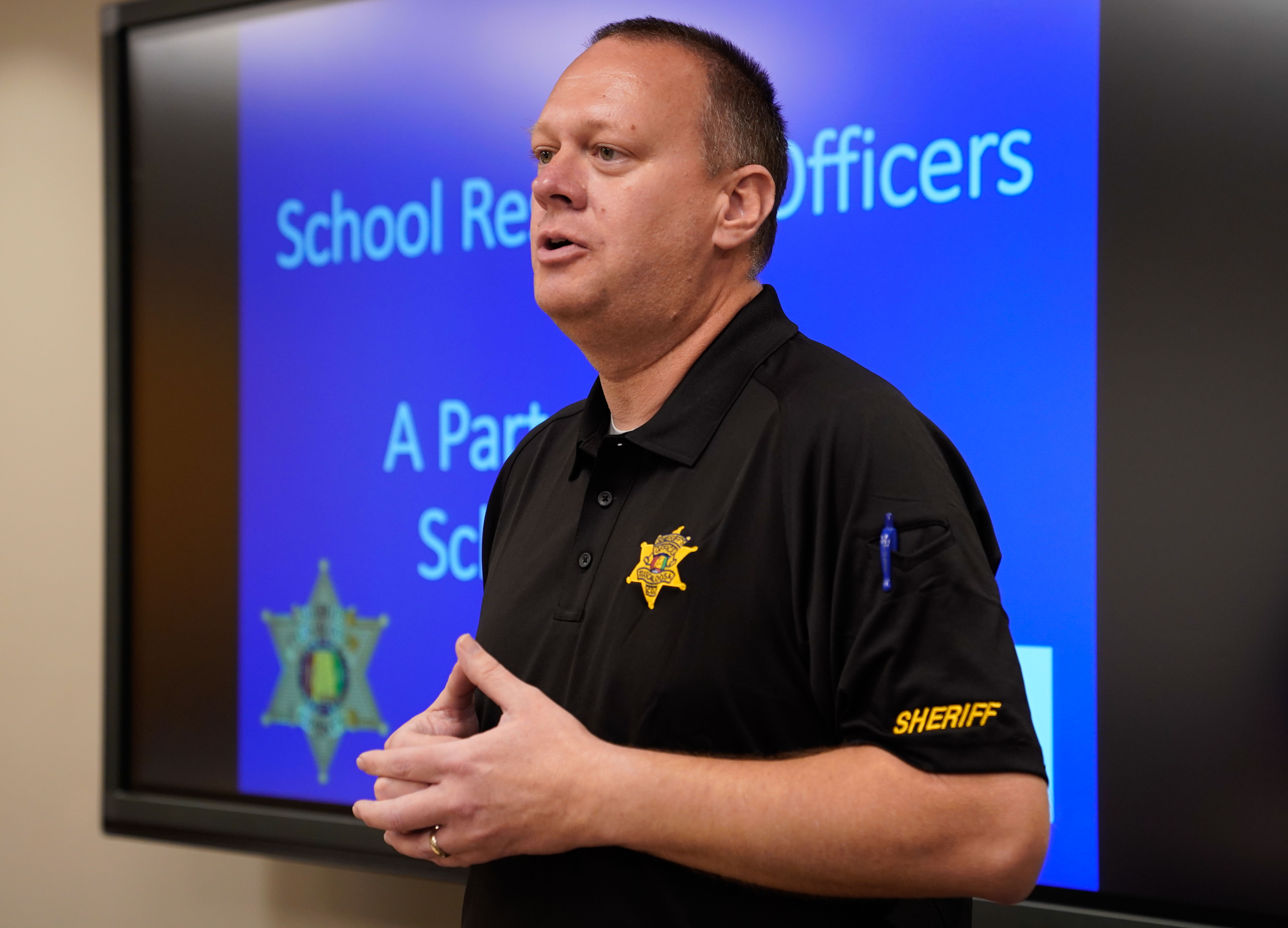 Sergeant Jeff Judd from the Tuscaloosa County Sheriff's Office talks about school safety at the PLA meeting.