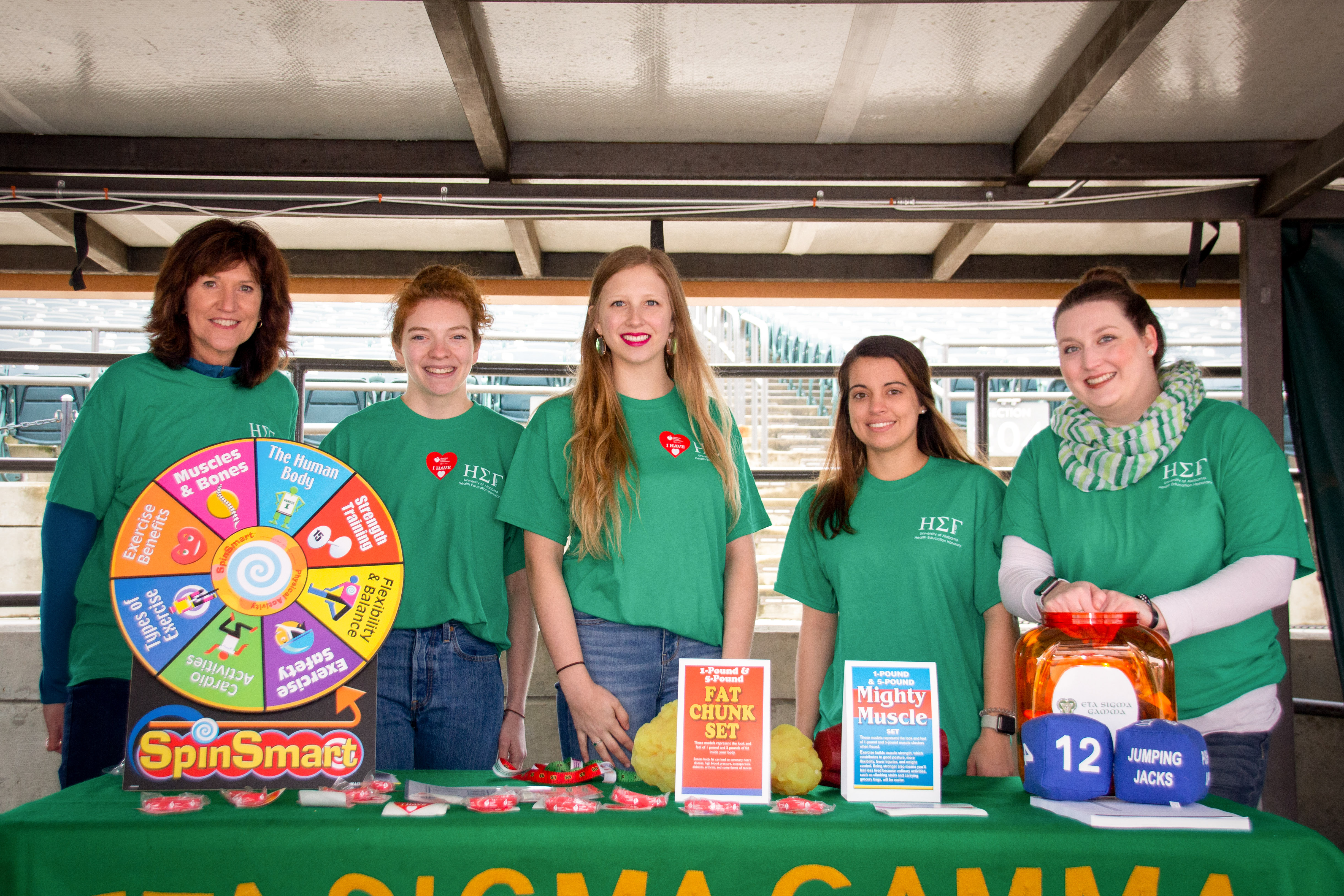 Eta Sigma Gamma, a UA student organization, is pictured above. These students partnered with Saving Lives to educate the public on the importance of staying healthy and active at the 2019 Heart Walk.